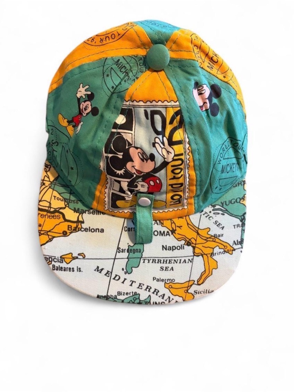 Disney Mickey Mouse Map Print Kids Cap in Teal, Yellow, White, Black